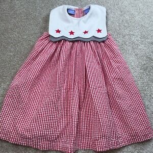 Baby Crew Girls 4T Red White Gingham Seersucker Star Bib Collar Dress Patriotic